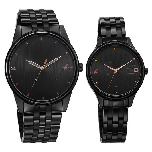 Fastrack Black Round Dial Black Strap Watch For Pair
