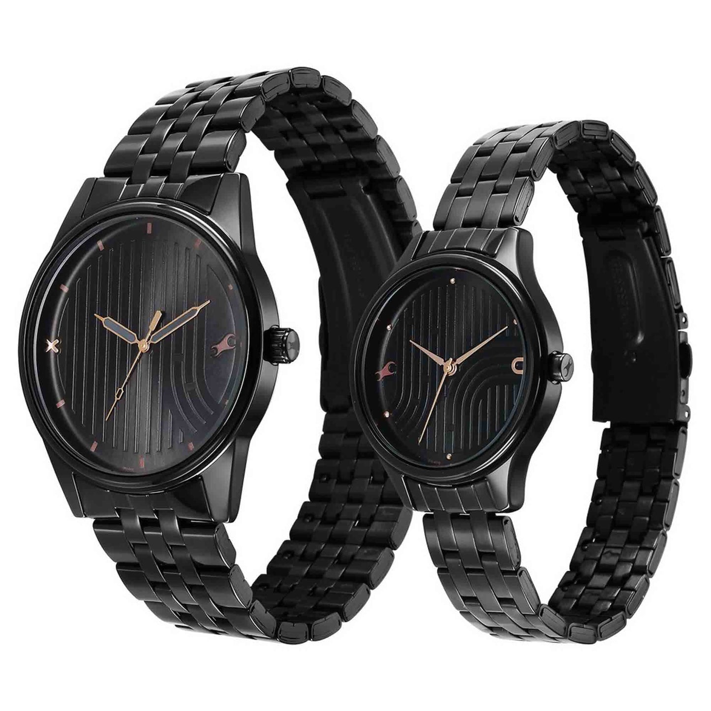 Fastrack Black Round Dial Black Strap Watch For Pair