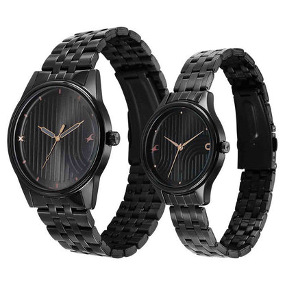 Fastrack Black Round Dial Black Strap Watch For Pair