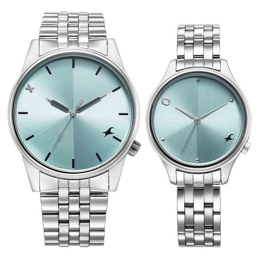 Fastrack Blue Round Dial Silver Strap Watch For Pair