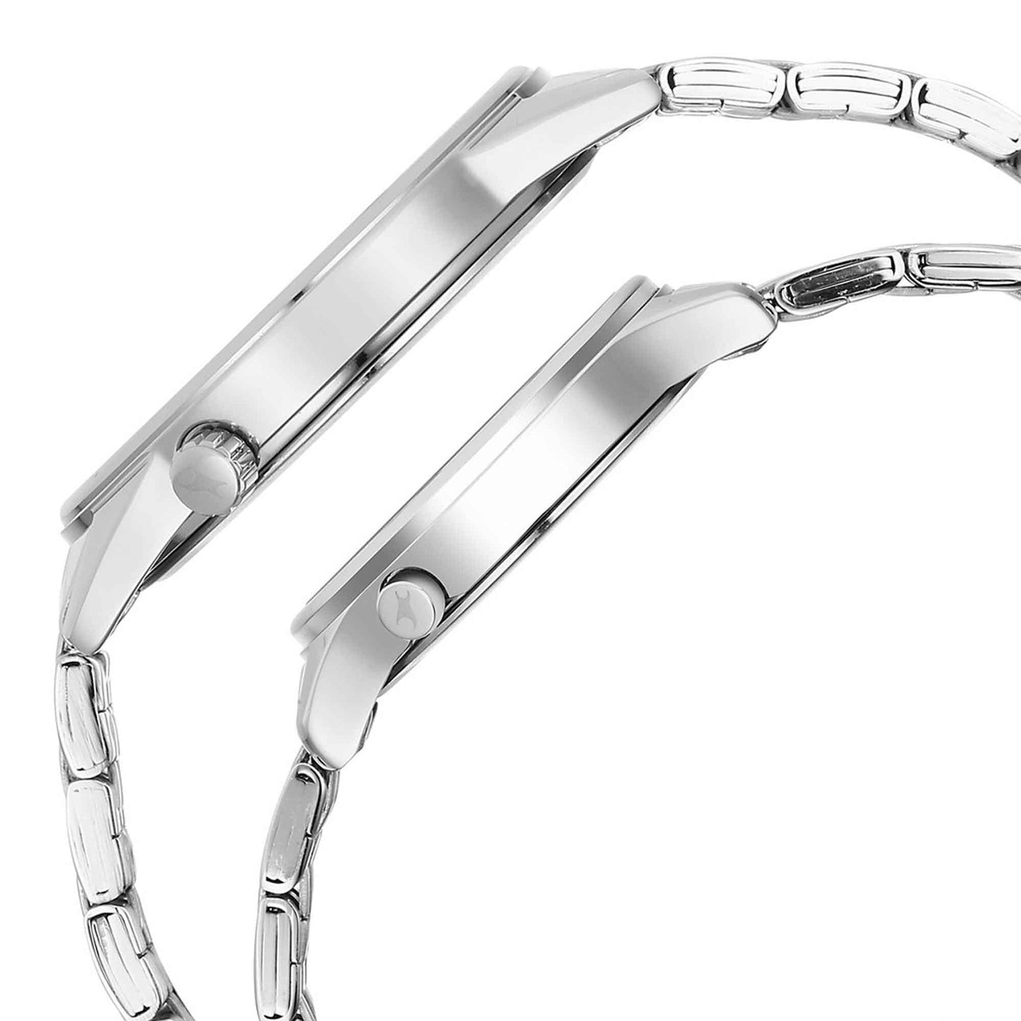 ساعة يد Fastrack زرقاء بقرص دائري وحزام فضي للزوجين