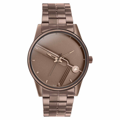 ساعة يد كوارتز "Fastrack Stunnerse" بعقارب ومينا بني وسوار من الفولاذ المقاوم للصدأ للرجال