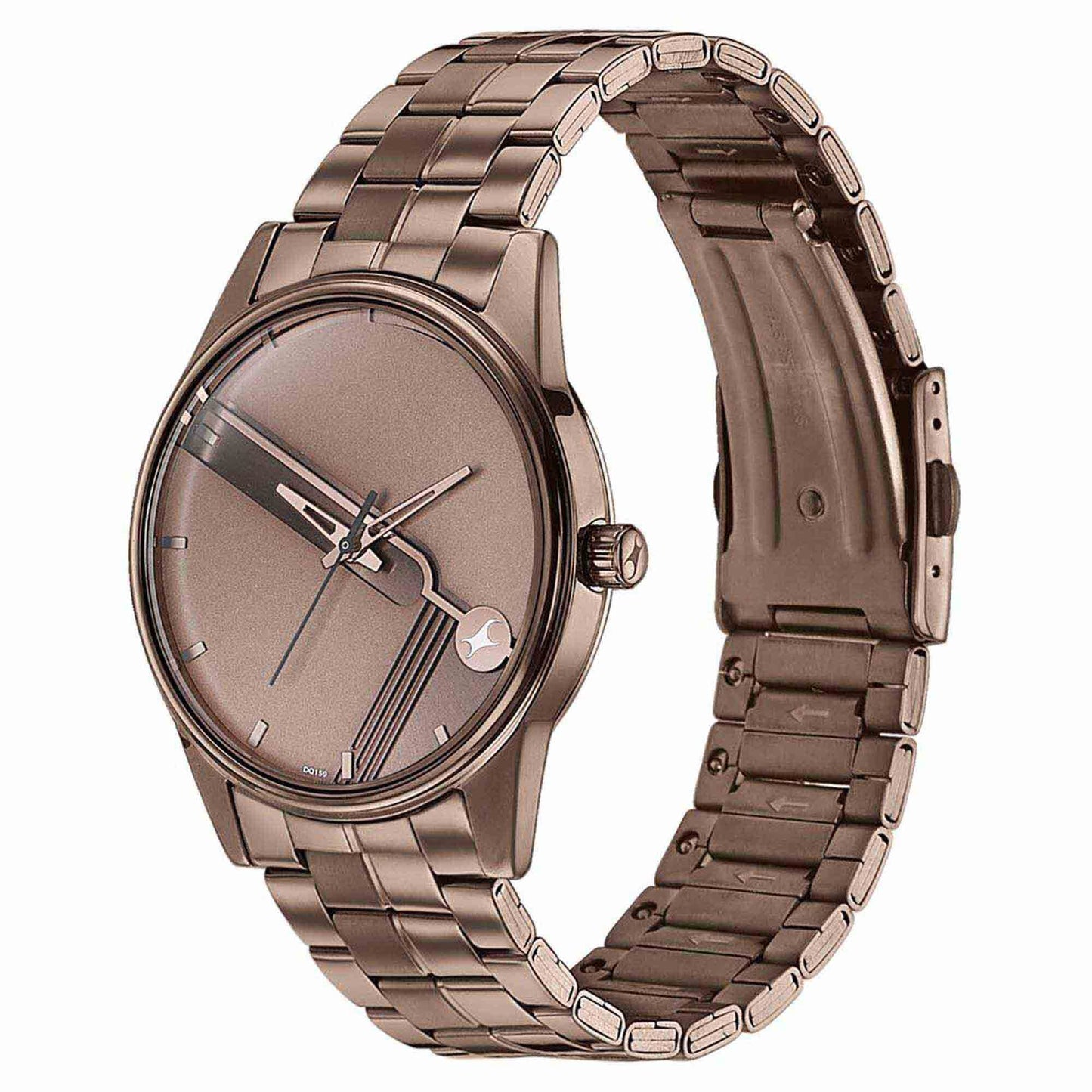 ساعة يد كوارتز "Fastrack Stunnerse" بعقارب ومينا بني وسوار من الفولاذ المقاوم للصدأ للرجال