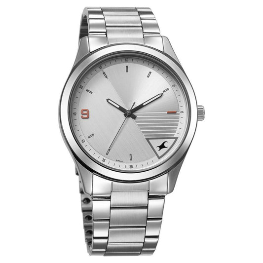 ساعة يد كاسيو كوارتز بعقارب ومينا فضي وسوار معدني فضي للرجال طراز Fastrack Stunners
