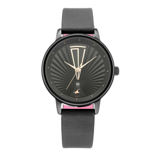 Fastrack  - Ruffles Black Dial Leather Strap Watch 6206NL02