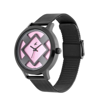 Eccentrics Watch -  Pink  dial and Mesh Metal Strap 6210NM02