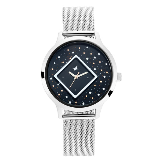 Fastrack x Ananya Panday-Fit Out ساعة يد أنالوج نسائية بمينا أزرق-NN6210SM03/NP6210SM03، ستانلس ستيل، سوار