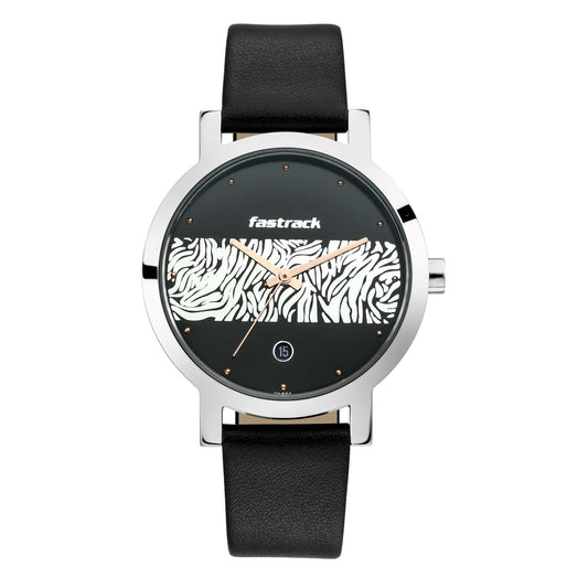 Fastrack  Animal Print Watch with Black with White pattern on Dial