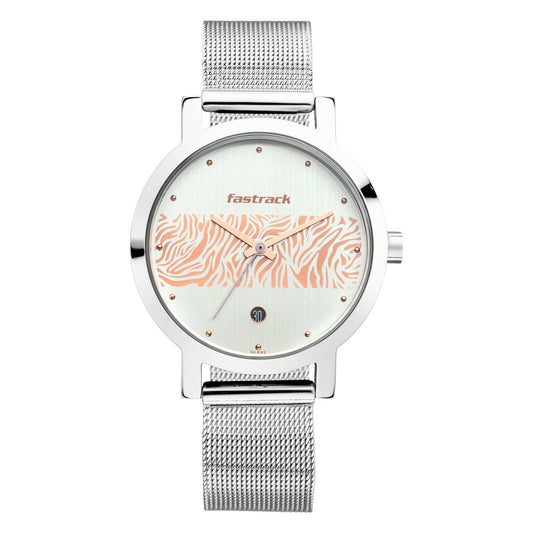 Fastrack  Animal Print Watch with Silver with Rose Gold pattern on Dial