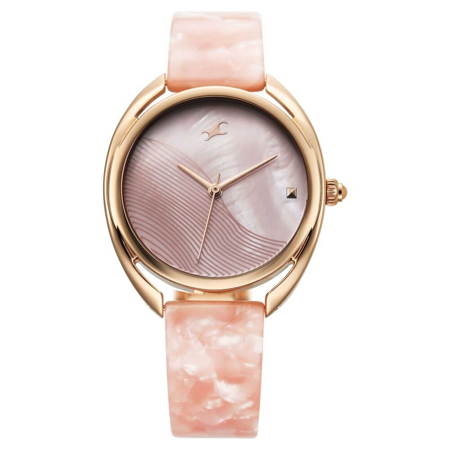 Fastrack Younique Quartz Analog Pink Color Mother Of Pearl Dial Acetate And Metal Strap Watch For Girls