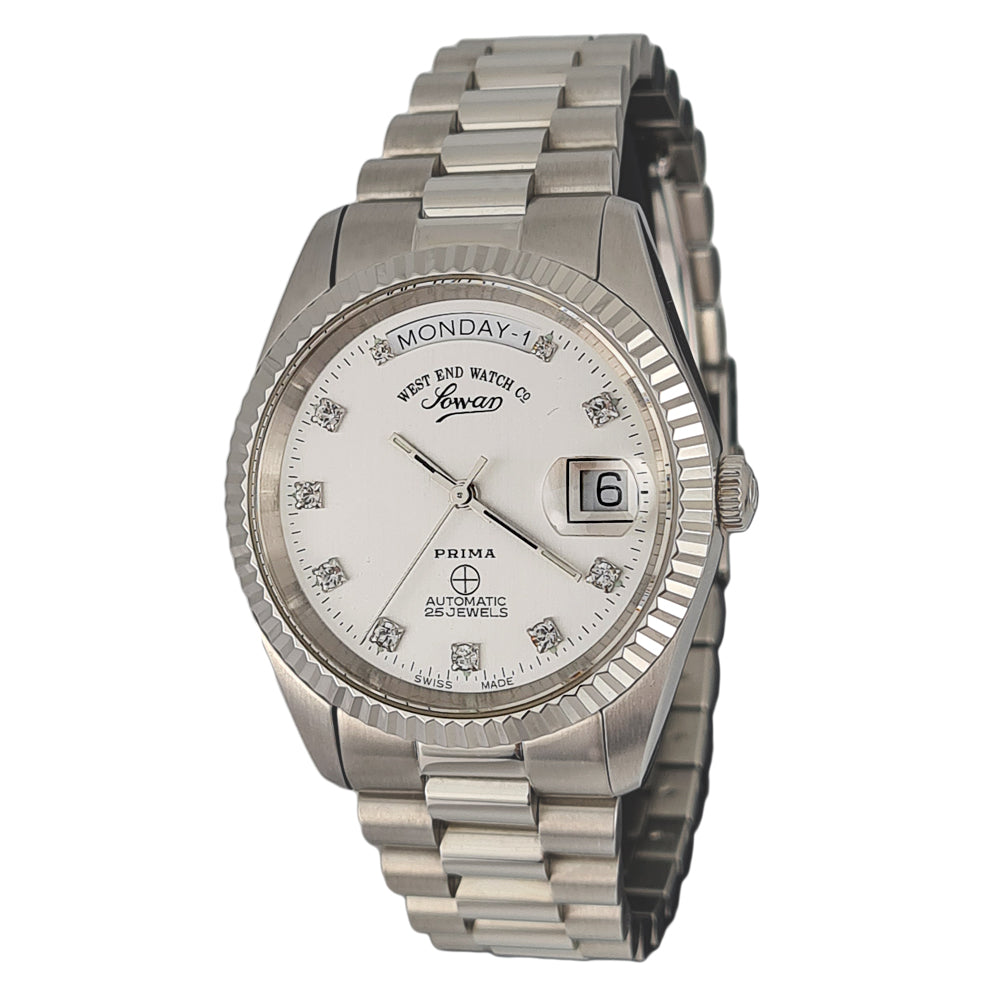 West End Watch Co ساعة يد أنالوج أوتوماتيكية للرجال من الفولاذ المقاوم للصدأ مينا فضي Sunray 6828_10_2899N2 37 ملم