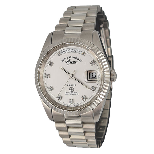 West End Watch Co ساعة يد أنالوج أوتوماتيكية للرجال من الفولاذ المقاوم للصدأ مينا فضي Sunray 6828_10_2899N2 37 ملم