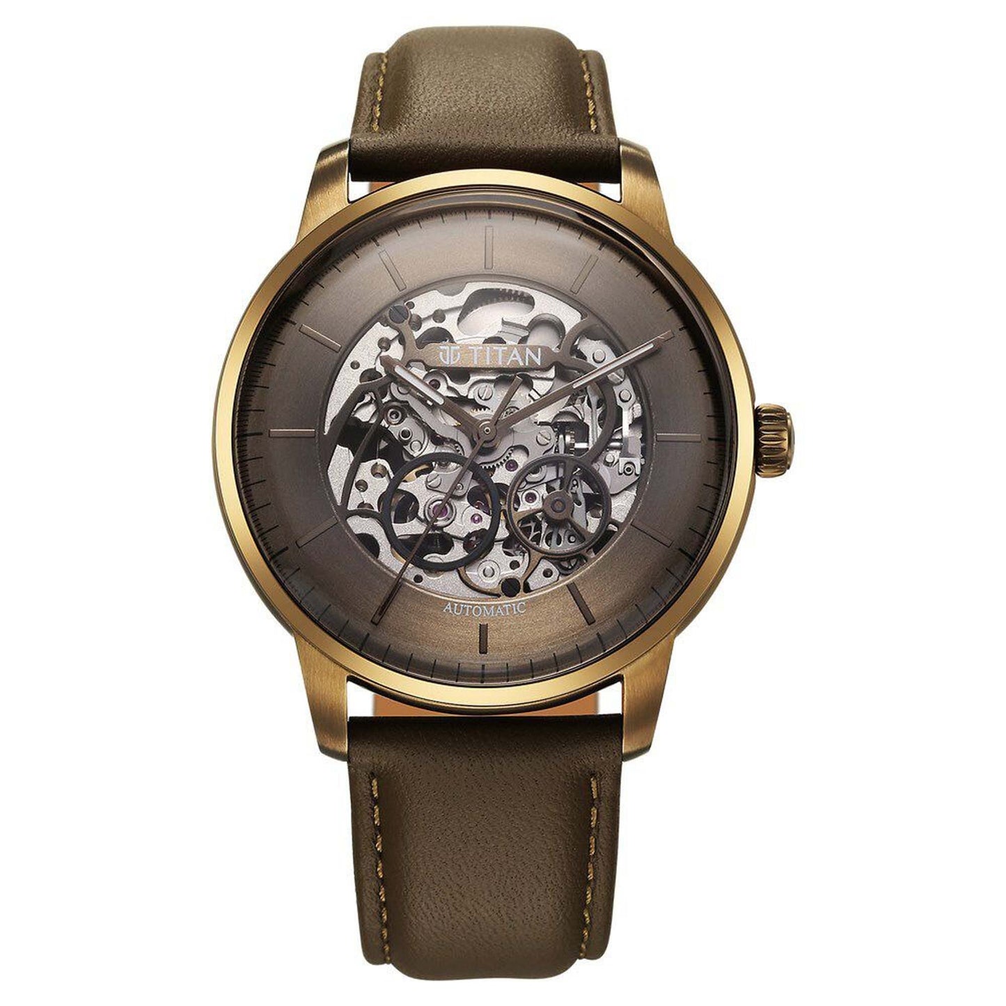 Titan Automatic Color Upgrade Brown Dial Brown Color Leather Strap Watch For Men