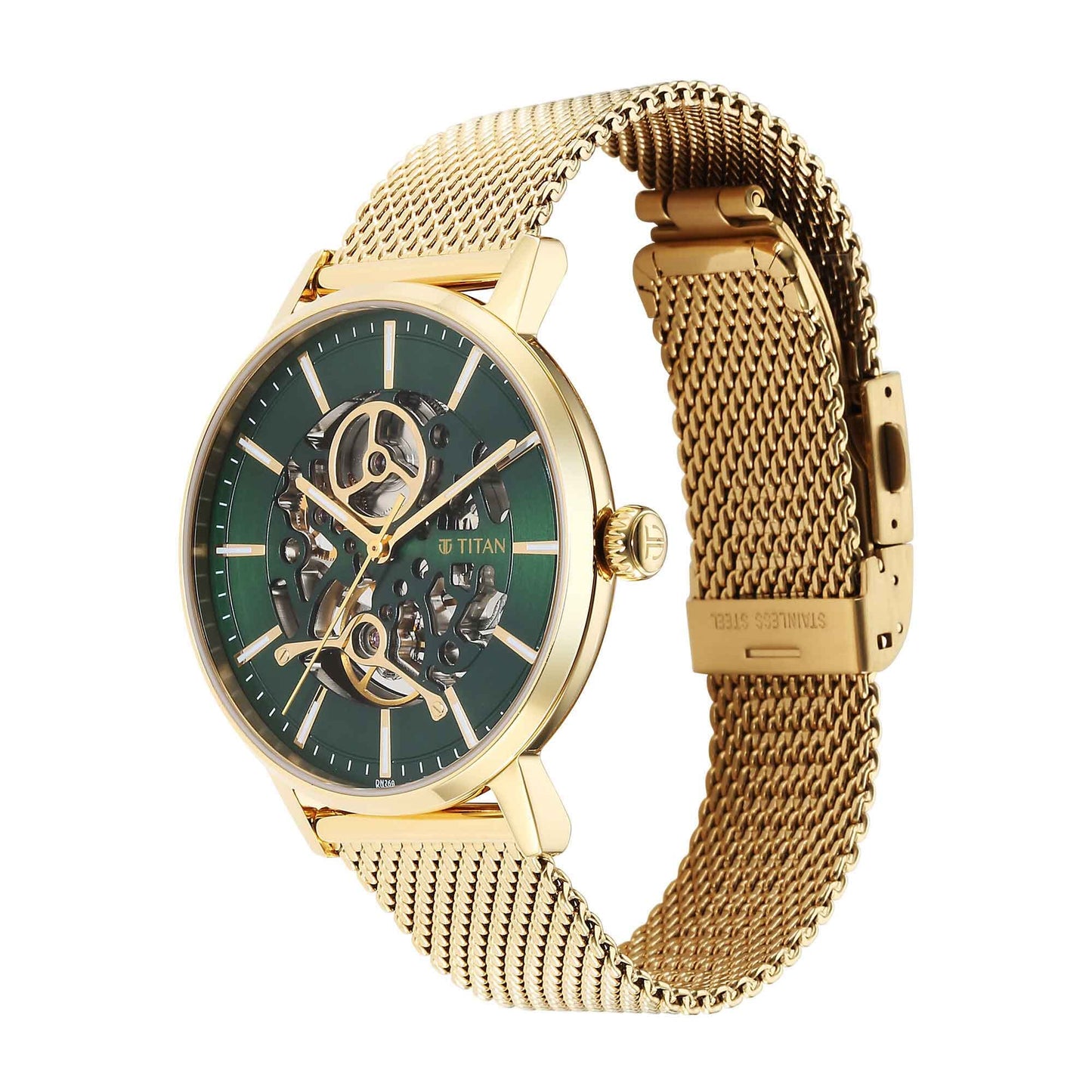 Titan Mechanical Slimline Green Dial Watch for Men 90159YM01