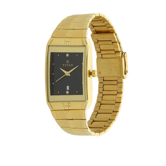 Black Dial Golden Metal Strap Watch