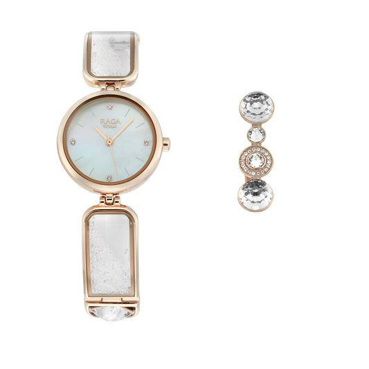 Titan Raga Cocktails Mother of Pearl Dial Analog Metal Strap Watch for Women 95105WM01
