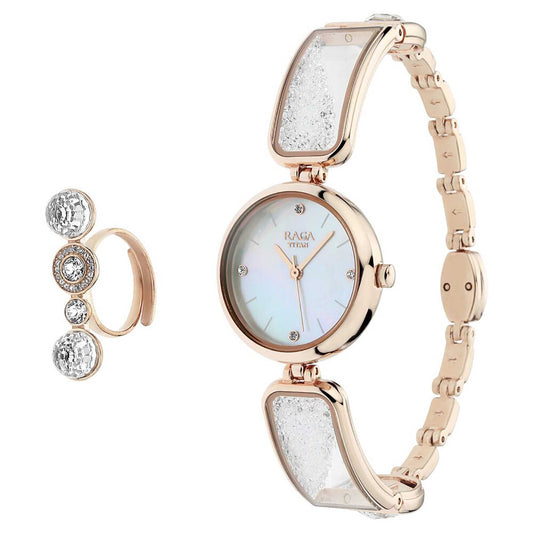 Titan Raga Cocktails Mother of Pearl Dial Analog Metal Strap Watch for Women 95105WM01