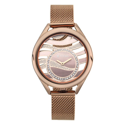 Titan Animalia Quartz Analog Dial Brown Stainless Steel Strap Watch For Women 95130QM01