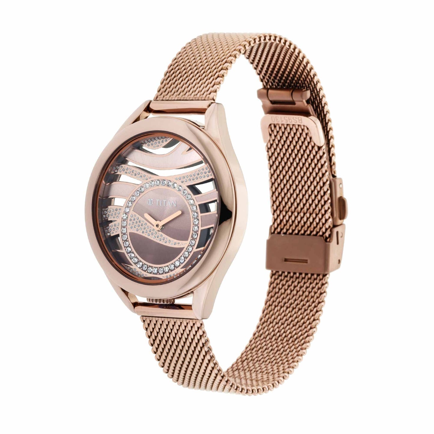 Titan Animalia Quartz Analog Dial Brown Stainless Steel Strap Watch For Women 95130QM01