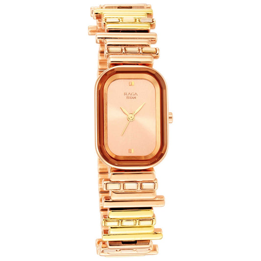 Titan Love All Rose Gold Dial Two Toned Brass Strap Watch 95154KM01