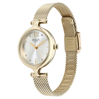 Titan Raga Showstopper Quartz Analog Silver Dial Metal Strap Watch for Women