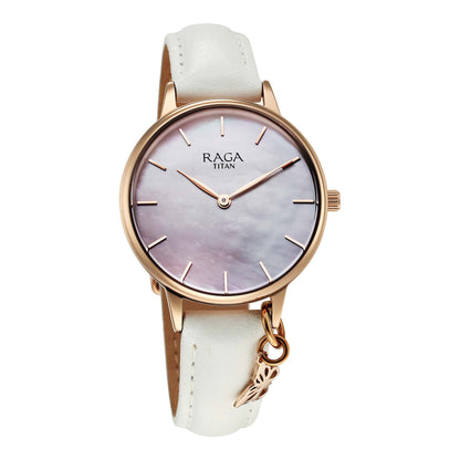Titan Raga Showstopper Quartz Analog Mother Of Pearl Dial Metal Strap Watch For Women 95274WL03