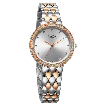 Titan Raga Showstopper Quartz Analog Silver Dial Metal Strap Watch for Women 95282KM01