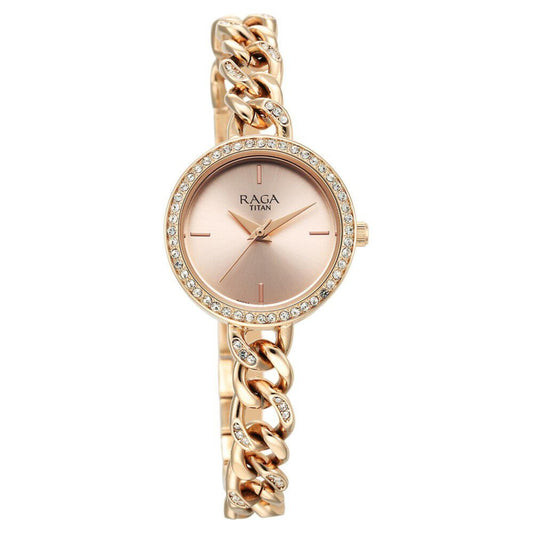 Titan Raga Showstopper Quartz Analog Rose Gold Round Dial Rose Gold Metal Strap Watch For Women 95288WM01