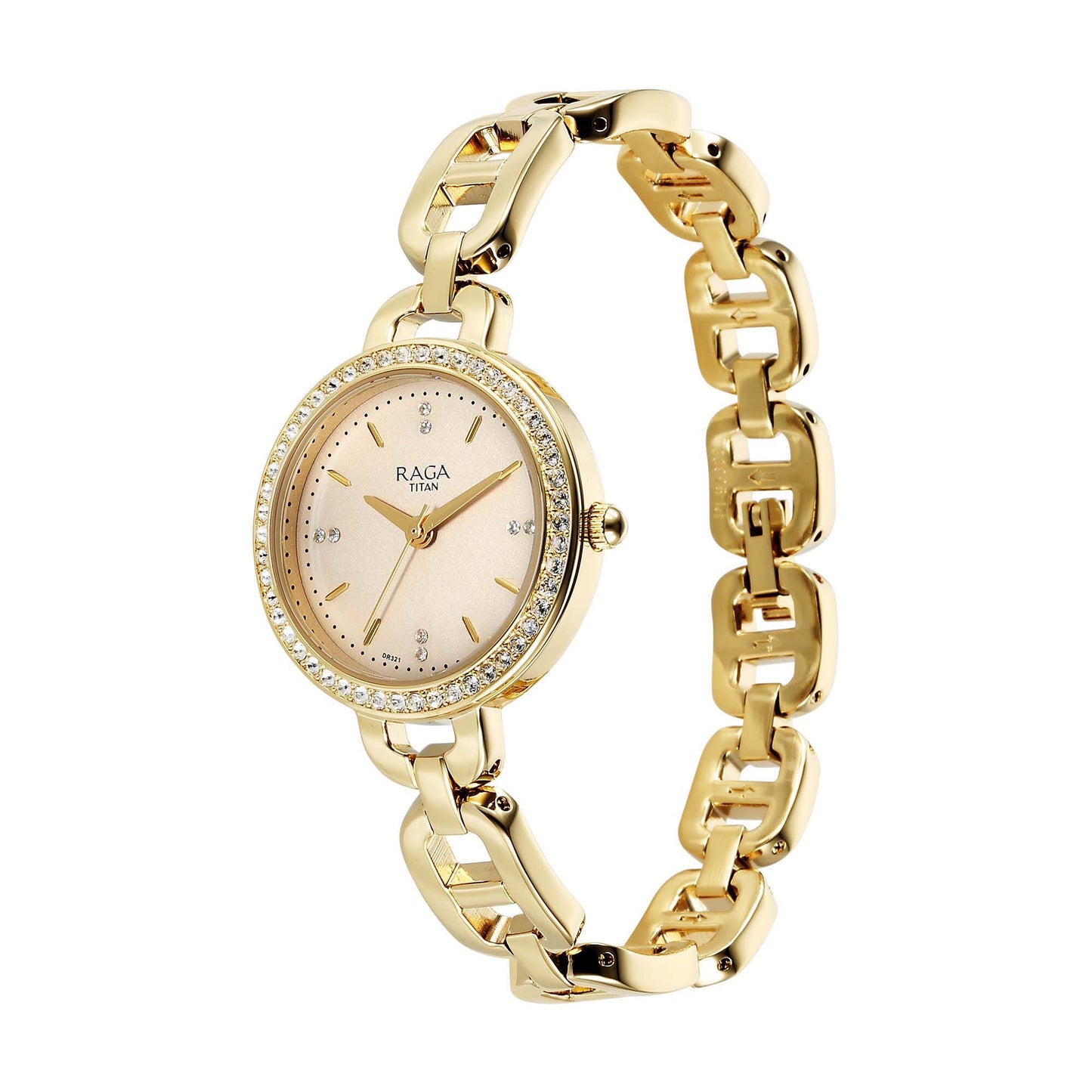 Titan Raga Showstopper Quartz Analog Golden Dial Metal Strap Watch For Women 95305YM01