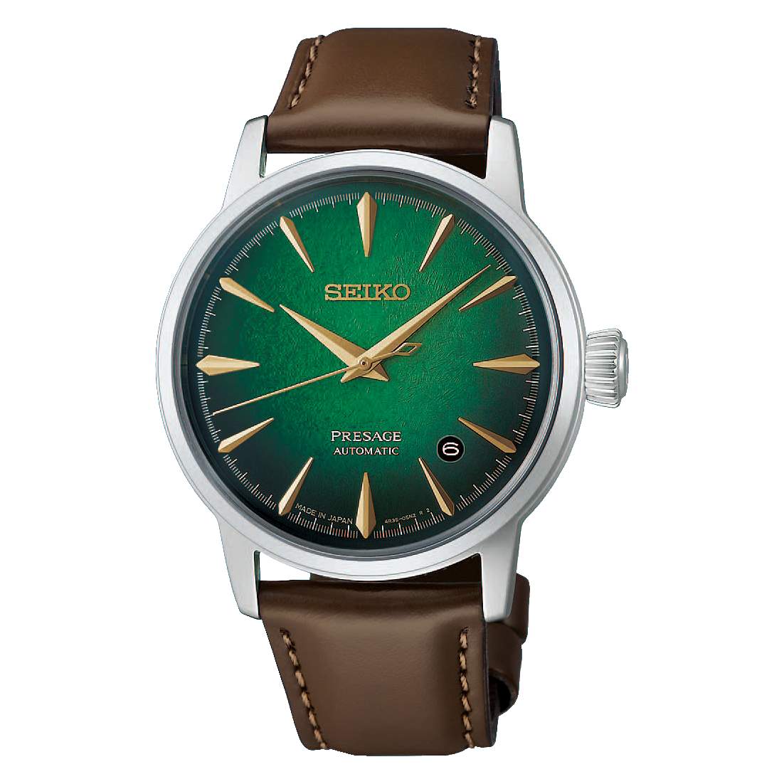 Seiko Presage Emerald Green Dial with Brown Cow Leather Cocktail Time HCB002J1