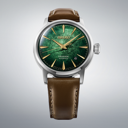 Seiko Presage Emerald Green Dial with Brown Cow Leather Cocktail Time HCB002J1