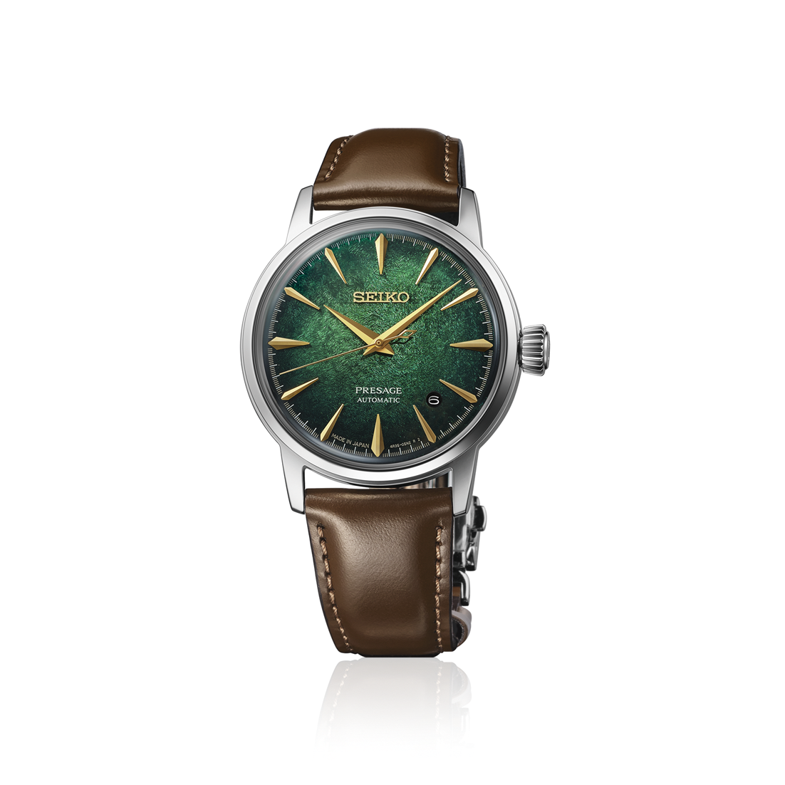 Seiko Presage Emerald Green Dial with Brown Cow Leather Cocktail Time HCB002J1