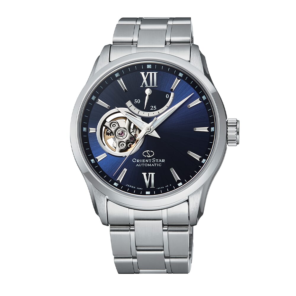 Orient star Semi Skeleton Blue Dial Stainless Steel Watch for Men's RE-AT0001L