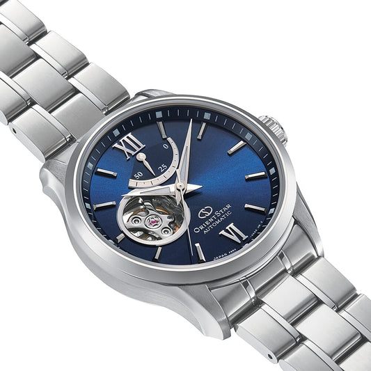 Orient star Semi Skeleton Blue Dial Stainless Steel Watch for Men's RE-AT0001L