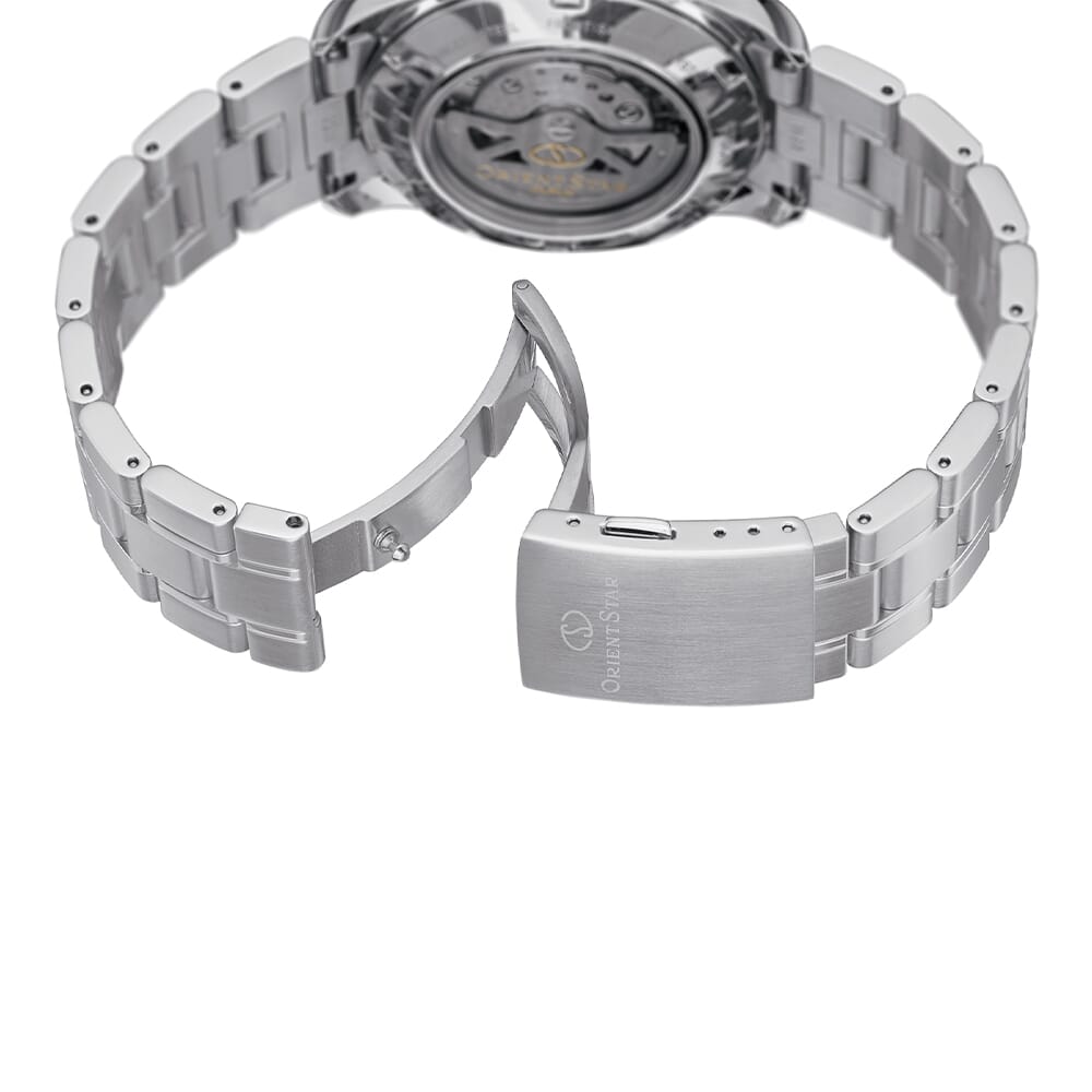 Orient star Semi Skeleton Blue Dial Stainless Steel Watch for Men's RE-AT0001L