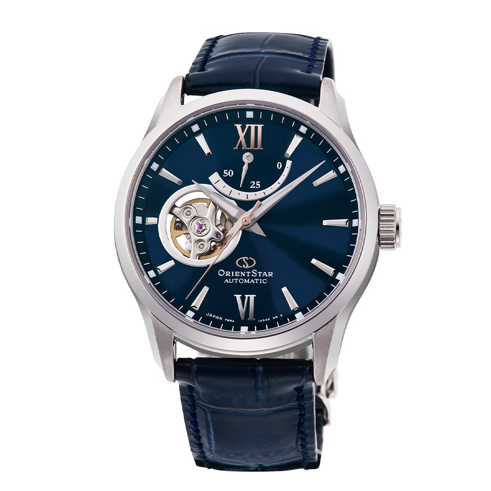 Orient star Semi Skeleton Blue Dial Leather Strap Watch for Men's RE-AT0006L