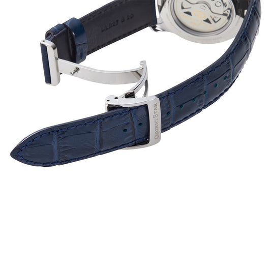 Orient star Semi Skeleton Blue Dial Leather Strap Watch for Men's RE-AT0006L