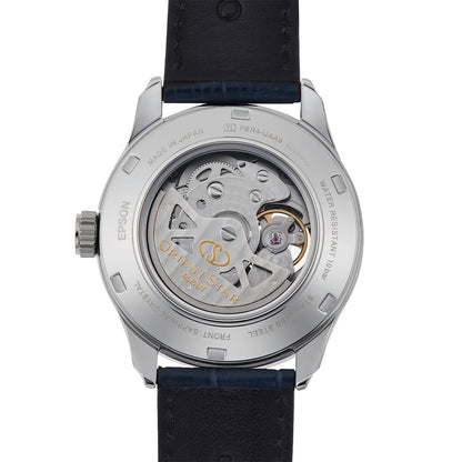 Orient star Semi Skeleton Blue Dial Leather Strap Watch for Men's RE-AT0006L