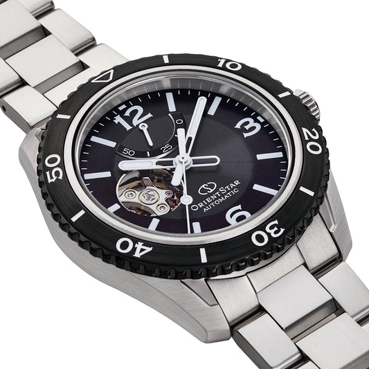Orient Star Semi Skeleton Power Reserve Sapphire Black Dial Watch RE-AT0101B, Black