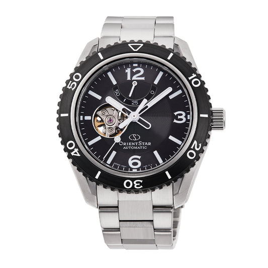 Orient Star Semi Skeleton Power Reserve Sapphire Black Dial Watch RE-AT0101B, Black