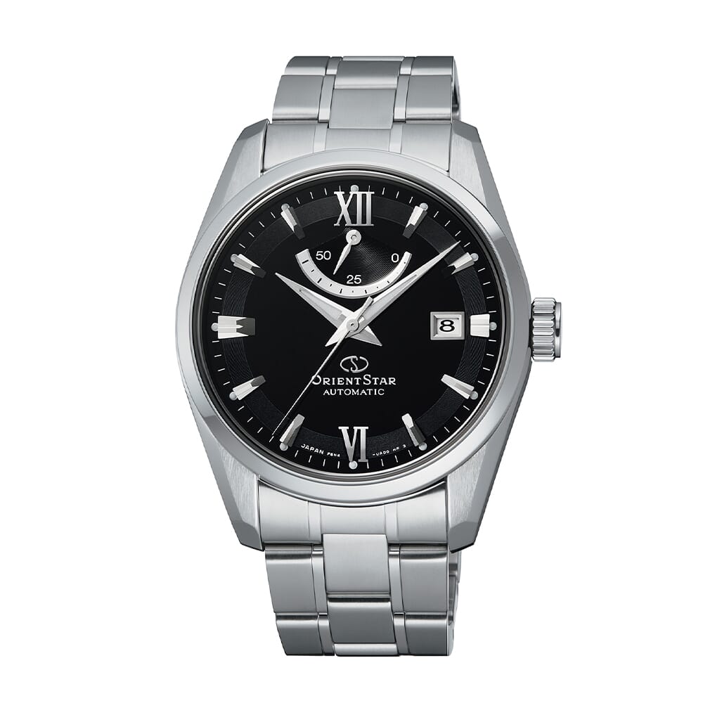 Orient star Contemporary Date Black Dial Stainless Steel Watch for Men's RE-AU0004B