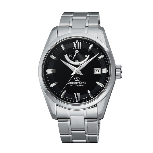 Orient star Contemporary Date Black Dial Stainless Steel Watch for Men's RE-AU0004B