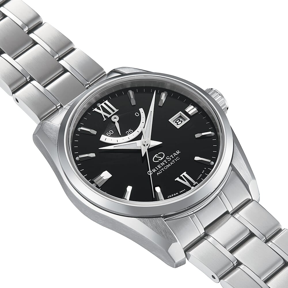 Orient star Contemporary Date Black Dial Stainless Steel Watch for Men's RE-AU0004B