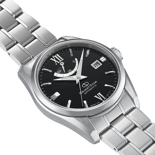 Orient star Contemporary Date Black Dial Stainless Steel Watch for Men's RE-AU0004B