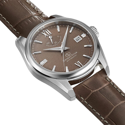 Orient star Contemporary Date Beige Dial Leather Strap Watch for Men's RE-AU0113Y