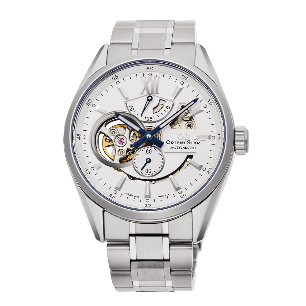 Orient Star RE-AV0113S00B Contemporary Modern Skeleton Automatic White Dial Stainless Steel Men's Watch