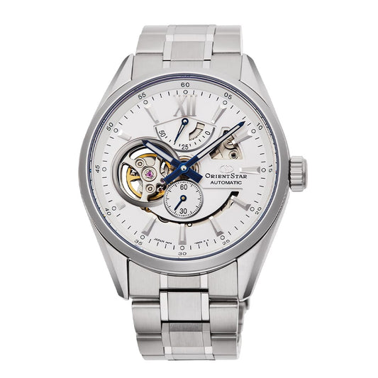 Orient Star RE-AV0113S00B Contemporary Modern Skeleton Automatic White Dial Stainless Steel Men's Watch