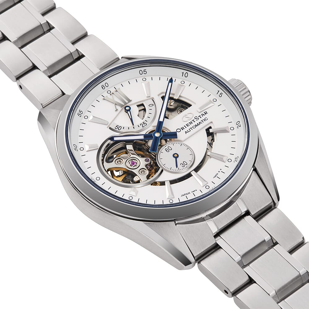 Orient Star RE-AV0113S00B Contemporary Modern Skeleton Automatic White Dial Stainless Steel Men's Watch