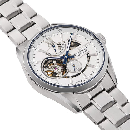 Orient Star RE-AV0113S00B Contemporary Modern Skeleton Automatic White Dial Stainless Steel Men's Watch