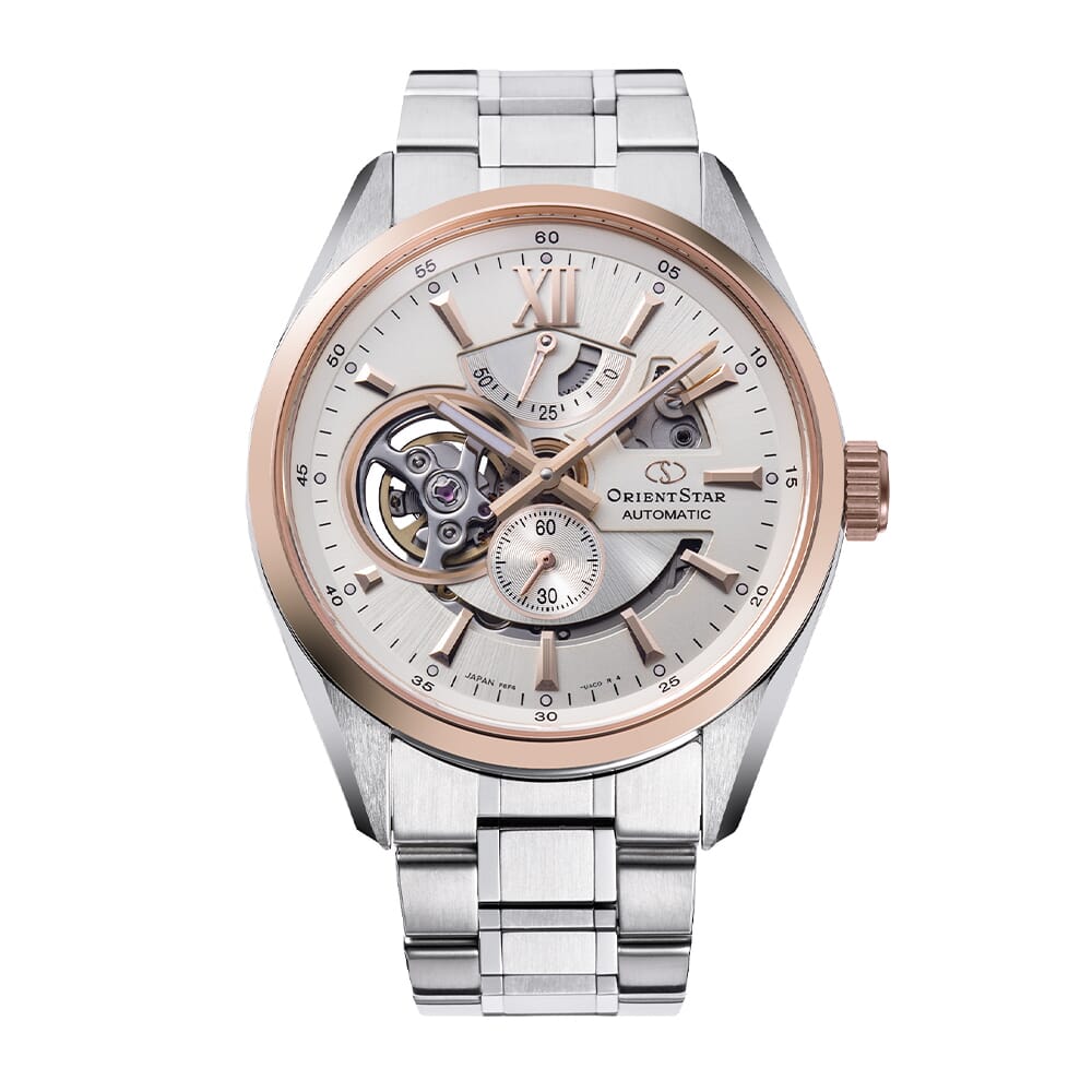 Orient Star RE-AV0123G00B Contemporary Modern Skeleton Automatic Ivory Dial Stainless Steel Men's Watch